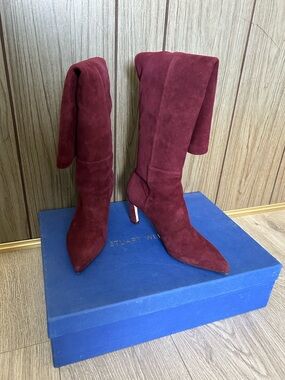 Stuart Weitzman Wine Red Suede Over-the-Knee Boots